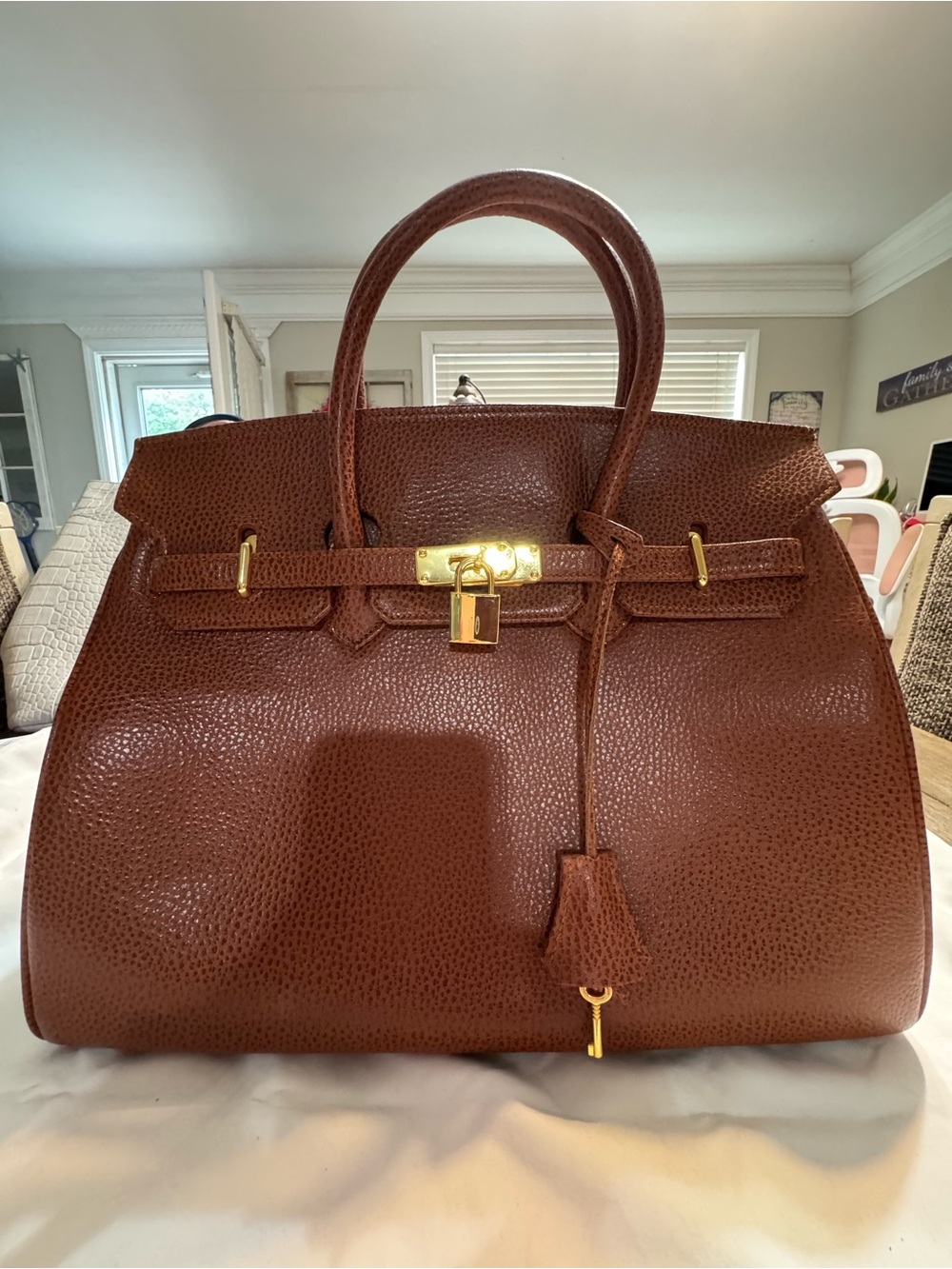 Walmart Wirkin Luxury Brown Leather Top-Handle Bag with Gold Hardware